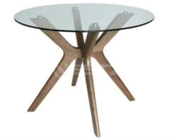 Lyn Round Glass Dining Table - 100cm - Walnut