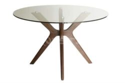 Lyn Round Glass Dining Table - 120cm - Walnut