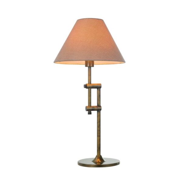 Manela Classic Metal Table Lamp Tan Fabric Shade Brass Frame