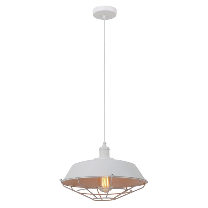 Mary Contemporary Pendant Lamp Light Interior ES White Dome with Cage