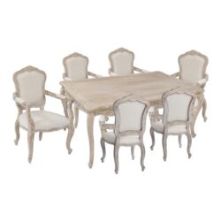 Medium Sizes Oak Wood White Washed Finish Arm Chair 7pcs Dining Set