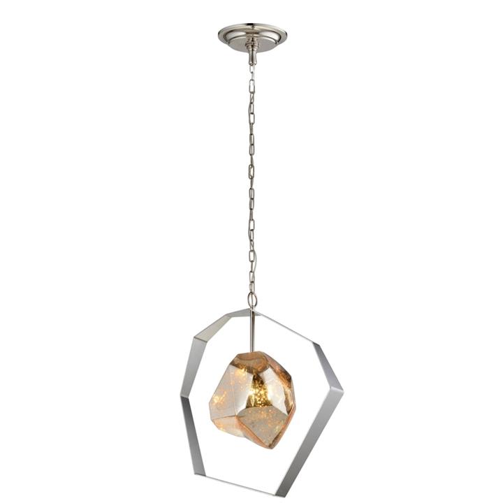 Merida Contemporary Pendant Lamp Light Interior ES Silvered Glass Meteor with Stainless Steel Orbit
