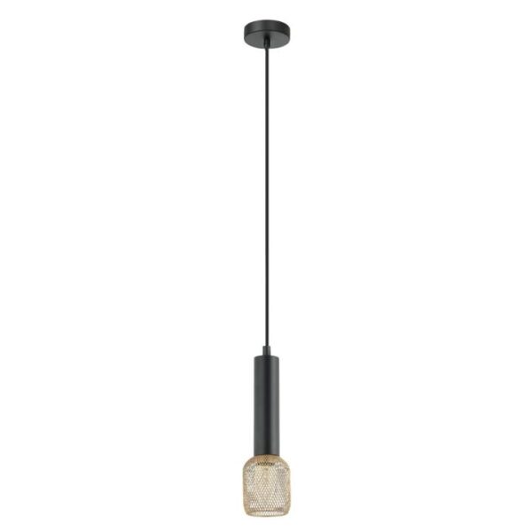 Mikku Contemporary Pendant Lamp Light Interior SES Cylinder Matte Black with Brass Mesh