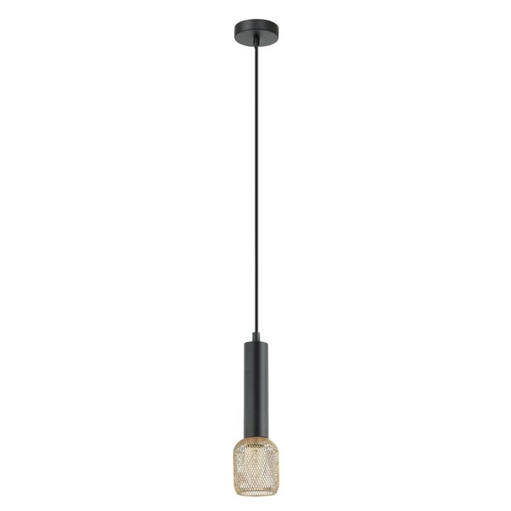 Mikku Contemporary Pendant Lamp Light Interior SES Cylinder Matte Black with Brass Mesh