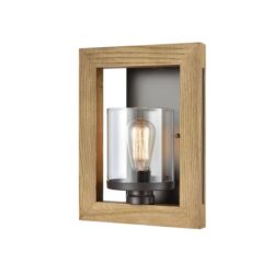 Milana Classic Wall Light Interior Surface Mounted ES Rectangular Frame Chestnut Wood Clear Glass Shade