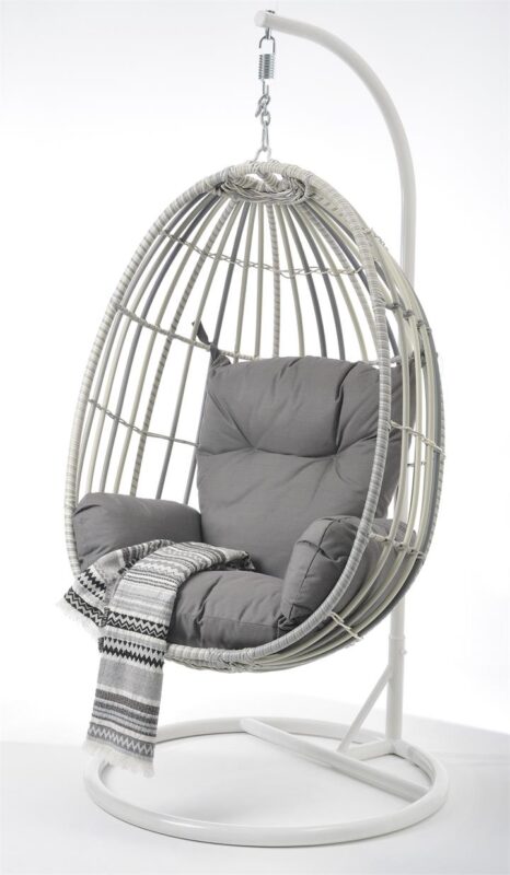 Moon Knight Wicker Outdoor Hanging Egg Chair - Grey White by Interior Secrets - AfterPay Available