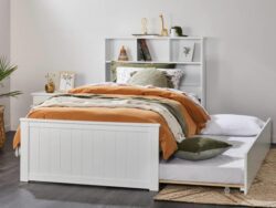 Myer Hardwood White Kids King Single Bed with Trundle & Bookshelf | Shop Online or Instore | B2C Furniture