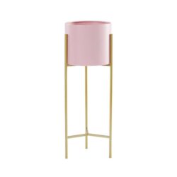 NNEAGS 2 Layer 42cm Gold Metal Plant Stand with Pink Flower Pot Holder Corner Shelving Rack Indoor Display
