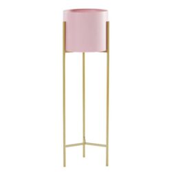 NNEAGS 2 Layer 60cm Gold Metal Plant Stand with Pink Flower Pot Holder Corner Shelving Rack Indoor Display