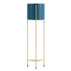 NNEAGS 2 Layer 81cm Gold Metal Plant Stand with Blue Flower Pot Holder Corner Shelving Rack Indoor Display