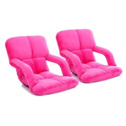 NNEAGS 2X Foldable Lounge Cushion Adjustable Floor Lazy Recliner Chair with Armrest Pink