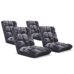 NNEAGS 4X Floor Recliner Folding Lounge Sofa Futon Couch Folding Chair Cushion Grey