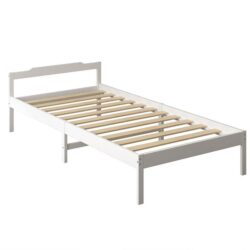 NNEIDS Wooden Bed Frame King Single Mattress Base Solid Timber Pine Wood White