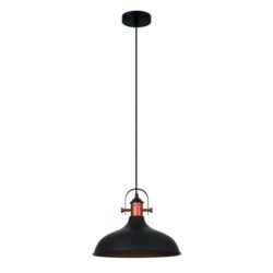Navi Classic Pendant Lamp Light Interior ES Matte Black Dome with Copper Highlight