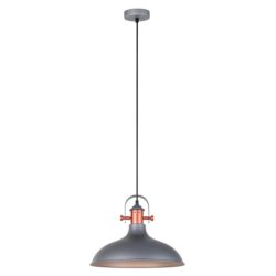 Navi Classic Pendant Lamp Light Interior ES Matte Grey Dome with Copper Highlight