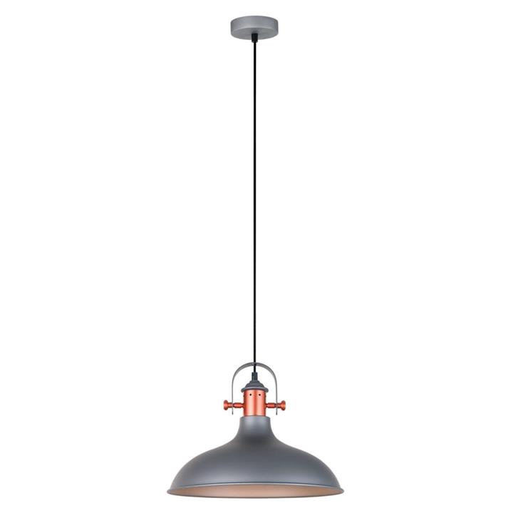 Navi Classic Pendant Lamp Light Interior ES Matte Grey Dome with Copper Highlight