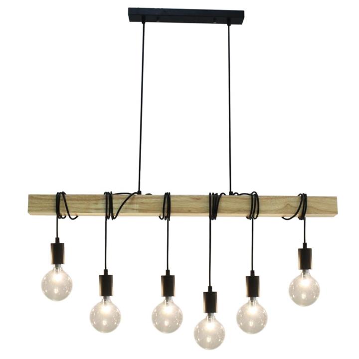 Oakley 6 Lights Industrial Wooden Hanging Pendant Lamp - Natural Timber