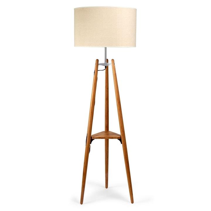 Olly Classic Wooden Tripod Floor Lamp Fabric Shade - Natural