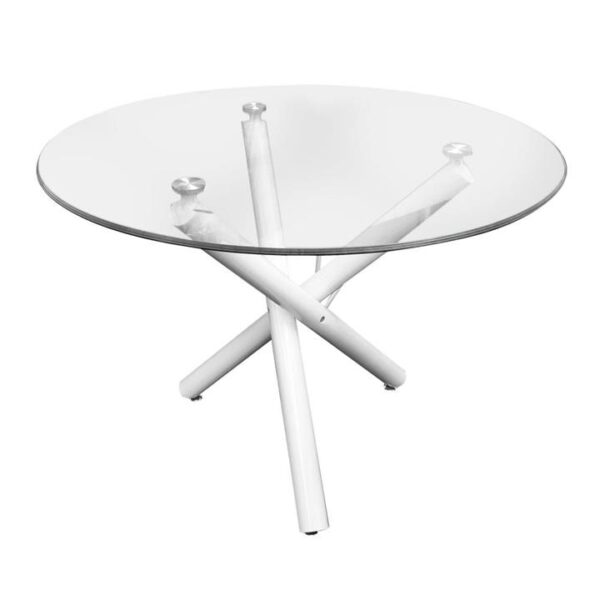 Orion Modern Round Dining Table 100cm Glass Top Metal Base - White