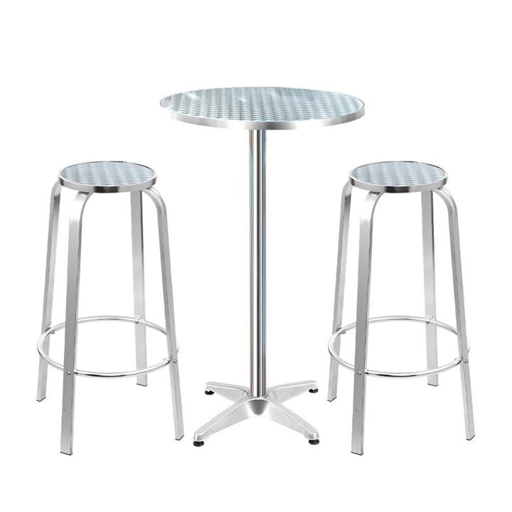 Outdoor Bistro Set Bar Table Stools Adjustable Aluminium Cafe 3PC Round