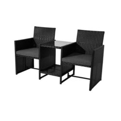 Outdoor Manly Twin Chair 2-Seater Set- Black