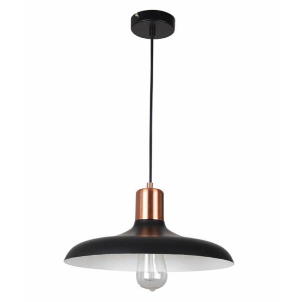 Penelope Modern Pendant Lamp Light Interior ES Dome with Copper Highlight Matte Black