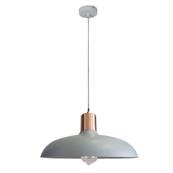 Penelope Modern Pendant Lamp Light Interior ES Dome with Copper Highlight Matte Grey