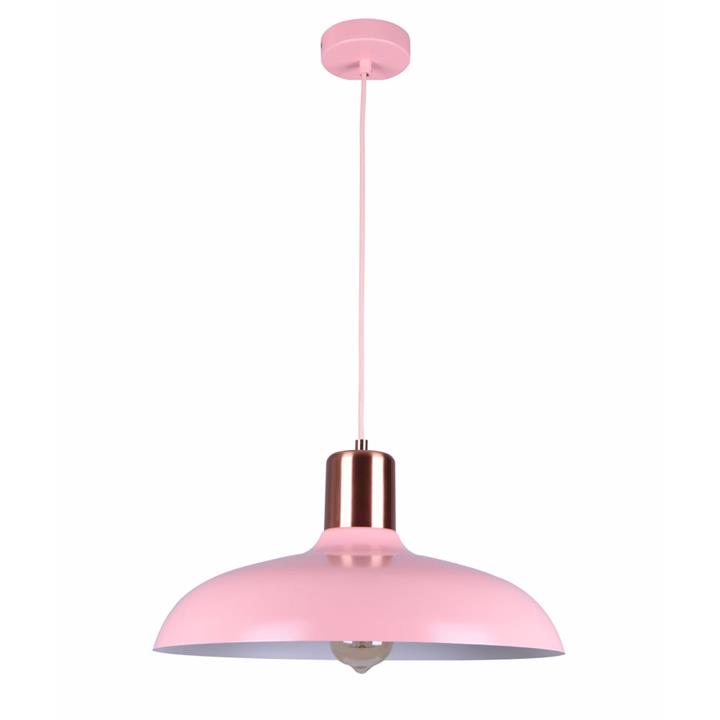 Penelope Modern Pendant Lamp Light Interior ES Dome with Copper Highlight Matte Pink