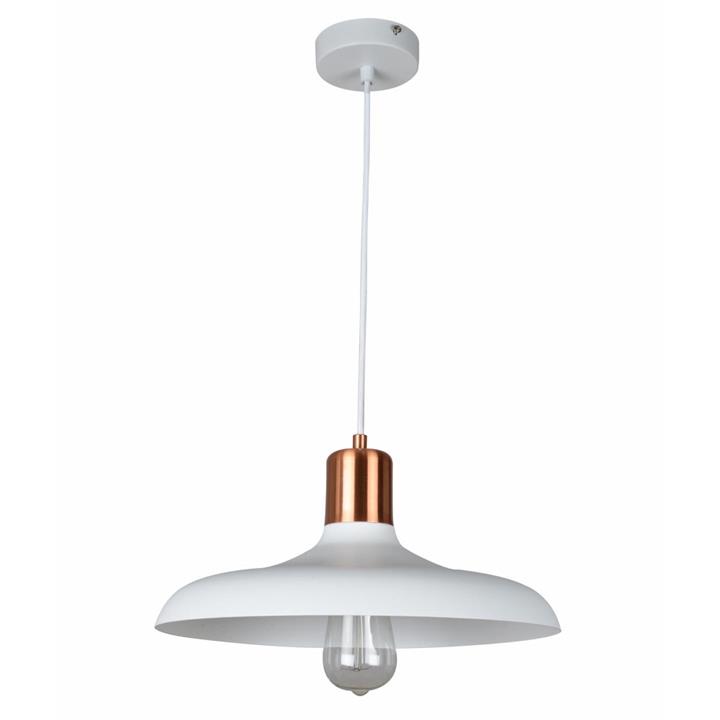 Penelope Modern Pendant Lamp Light Interior ES Dome with Copper Highlight Matte White