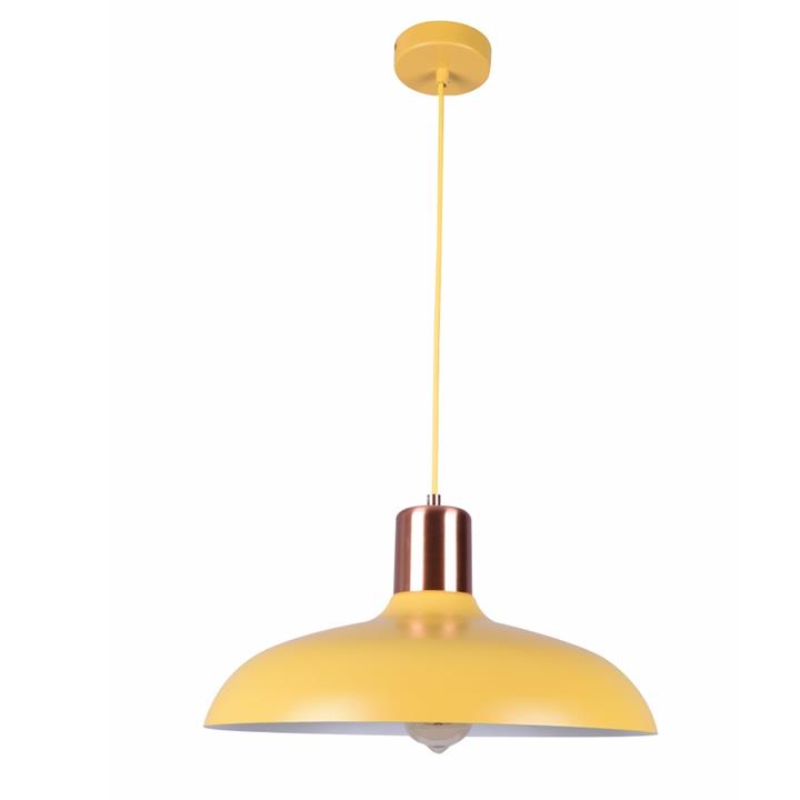 Penelope Modern Pendant Lamp Light Interior ES Matte Yellow Dome with Copper Highlight