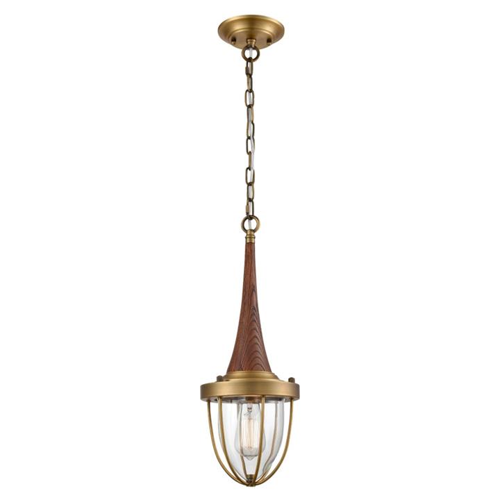 Perrin Classic Elegant Pendant Lamp Light Interior ES Satin Brass & Dark Wood Cage