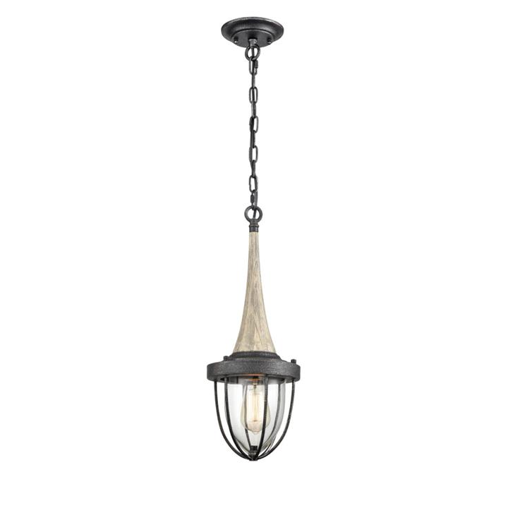 Perrin Classic Elegant Pendant Lamp Light Interior ES Weathered Charcoal & Washed Wood Cage