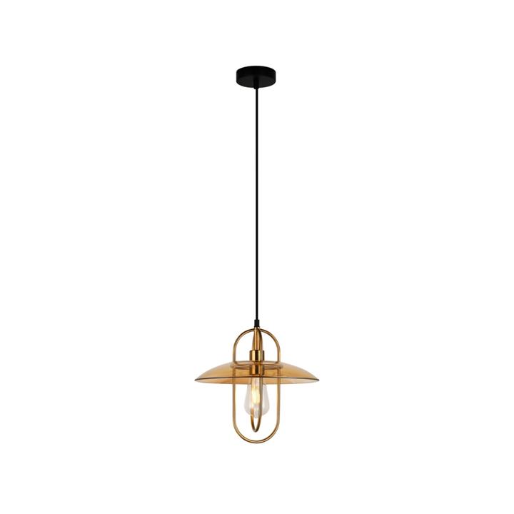 Pinno Modern Elegant Pendant Lamp Light Interior ES Oblong with Amber Glass Coolie Antique Brass