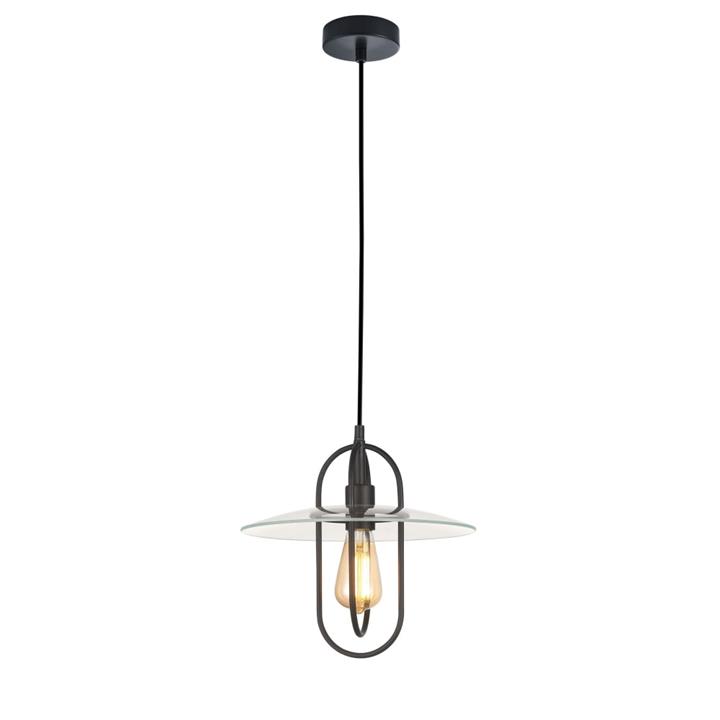 Pinno Modern Elegant Pendant Lamp Light Interior ES Oblong with Clear Glass Coolie Matte Black
