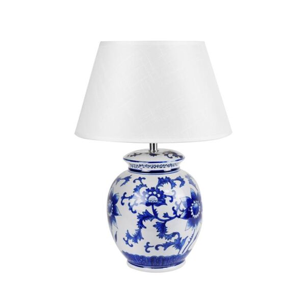 Piyo Blue Ceramic Classic Oriental Table Lamp Light White Fabric Shade