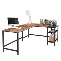 Raylene L-Shape Manager Office Computer Study Desk Metal Frame - Dark brown