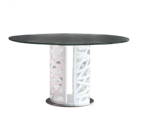 Rondo Modern Round Dining Table 130cm Black Tempered Glass W/ White Metal Base