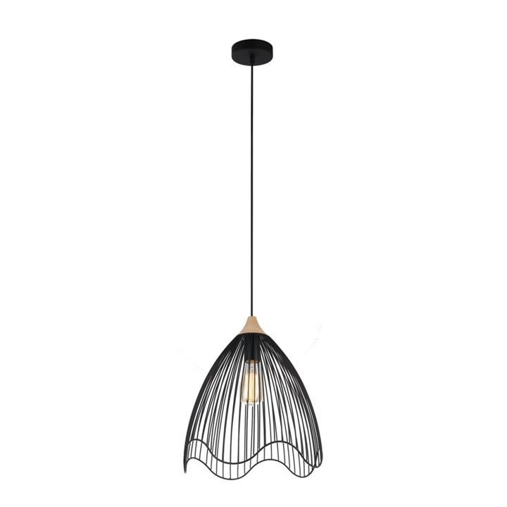 Sawyer Contemporary Pendant Lamp Light Interior ES Black Wire Cone with Wavy Edge