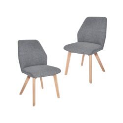 Set Of 2 Felix Fabric Kitchen Dining Chair W/ Solid Wood Legs - Grey