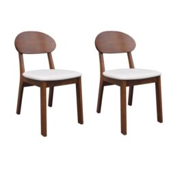 Set Of 2 Gary Fabric Wooden Cafe Kitchen Dining Chair - Walnut
