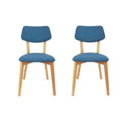 Set Of 2 - Jelly Bean Scandinavian Fabric Wooden Dining Chair - Teal
