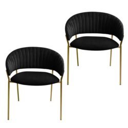 Set Of 2 Lex Velvet Fabric Dining Chair W/ Brass Gold Legs - Black