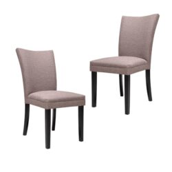 Set Of 2 Lyndsey Fabric Modern Dining Chair Wooden Legs - Taupe