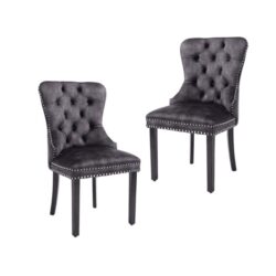 Set Of 2 Regent Velvet Fabric Tufted Kitchen Dining Chair Solid Wood Legs - Luxe Grey
