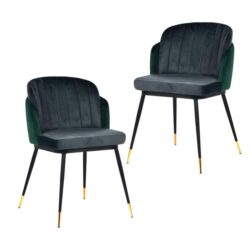 Set Of 2 Royale Velvet Fabric Kitchen Dining Chair W/ Gold Tip Legs - Green