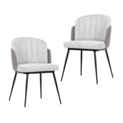 Set Of 2 Royale Velvet Fabric Kitchen Dining Chair W/ Gold Tip Legs - Grey