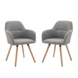 Set Of 2 Verona Fabric Dining Chair Wooden Legs - Grey