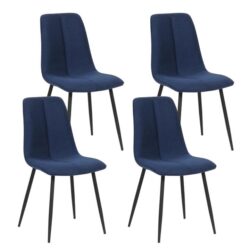 Set Of 4 Barley Velvet Fabric Kitchen Dining Chair Metal Legs - Blue