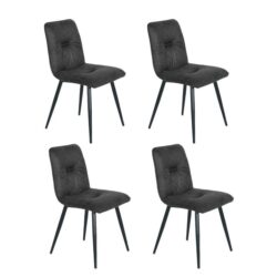 Set Of 4 Midash Vintage Fabric Dining Chair Powdercoated Metal Legs - Charcoal