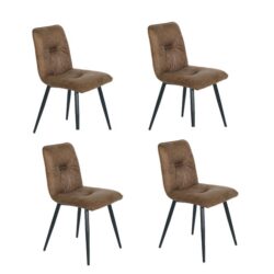 Set Of 4 Midash Vintage Fabric Dining Chair Powdercoated Metal Legs - Tan